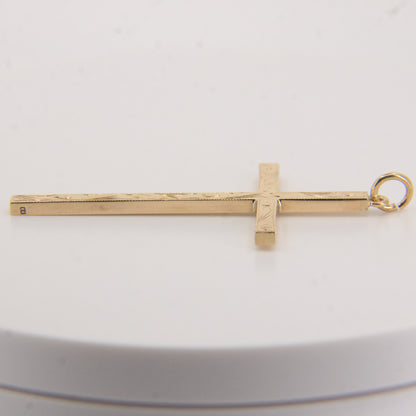 Vintage 9ct Hallmarked Yellow Gold Cross Pendant Engraved Detail Religious Gift
