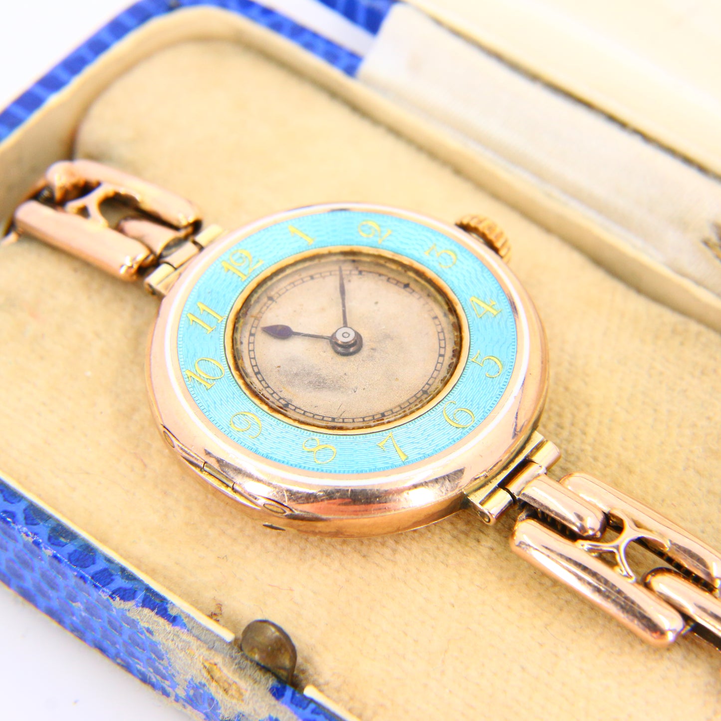 Antique 9ct Gold Rolex Blue Enamel Swiss Made Ladies Wristwatch Mechanical