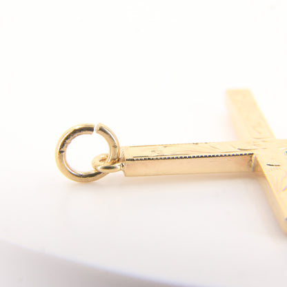 Vintage 9ct Hallmarked Yellow Gold Cross Pendant Engraved Detail Religious Gift