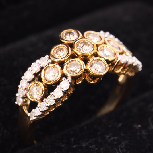 Vintage 9ct Hallmarked Yellow Gold Diamond Statement Ring UK Size Q Boxed Gift