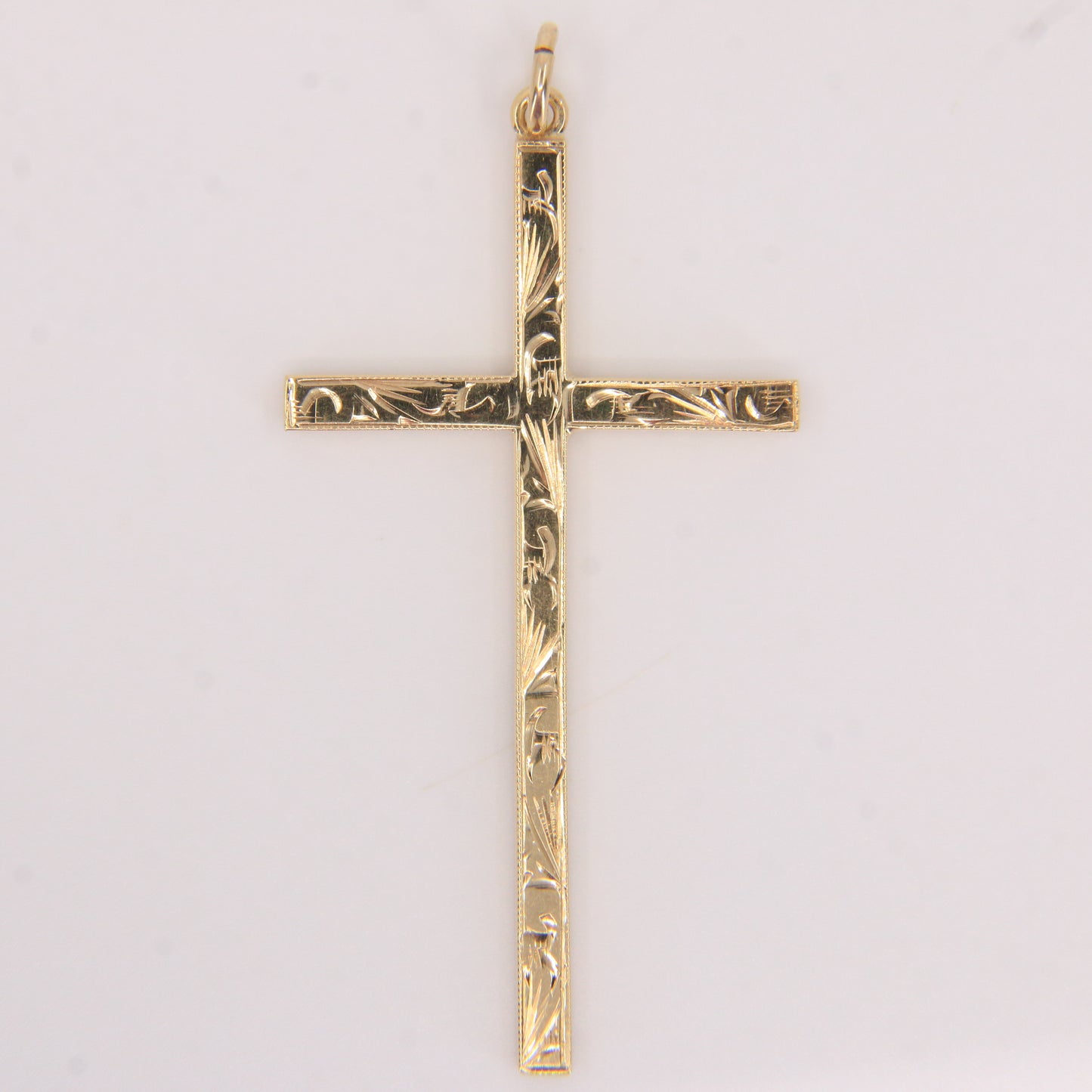 Vintage 9ct Hallmarked Yellow Gold Cross Pendant Engraved Detail Religious Gift