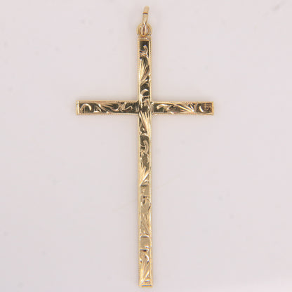 Vintage 9ct Hallmarked Yellow Gold Cross Pendant Engraved Detail Religious Gift