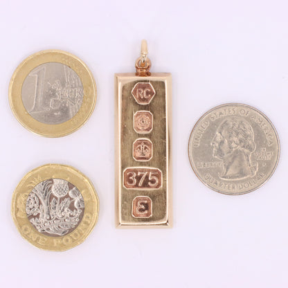 Vintage 9ct Hallmarked Sheffield 1979 Yellow Gold Ingot Pendant 29.6g