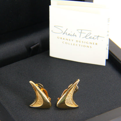 Vintage 9ct Sheila Fleet Earrings Gold Boxed Orkney Collection Clip on Earrings Non Pierced Ears