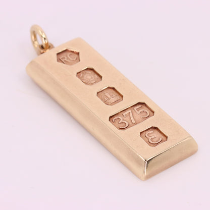Vintage 9ct Hallmarked Sheffield 1979 Yellow Gold Ingot Pendant 29.6g