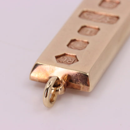 Vintage 9ct Hallmarked Sheffield 1979 Yellow Gold Ingot Pendant 29.6g