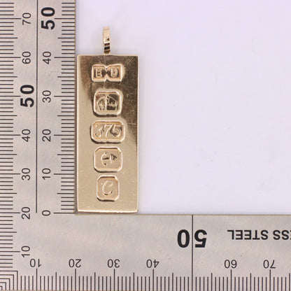 Vintage 9ct Hallmarked Birmingham 1977 Yellow Gold Ingot Pendant 15.6g