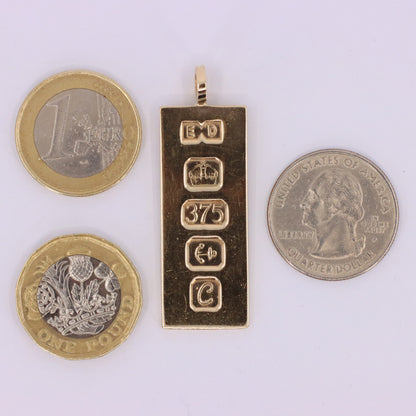 Vintage 9ct Hallmarked Birmingham 1977 Yellow Gold Ingot Pendant 15.6g