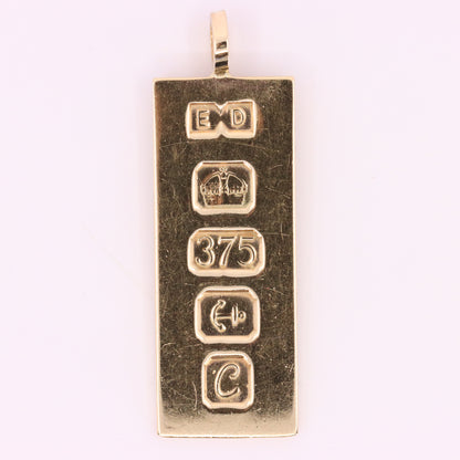 Vintage 9ct Hallmarked Birmingham 1977 Yellow Gold Ingot Pendant 15.6g