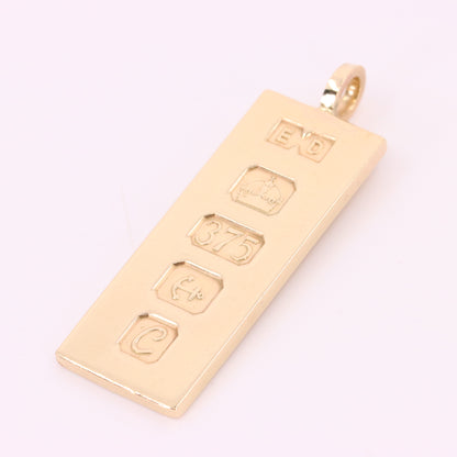 Vintage 9ct Hallmarked Birmingham 1977 Yellow Gold Ingot Pendant 15.6g