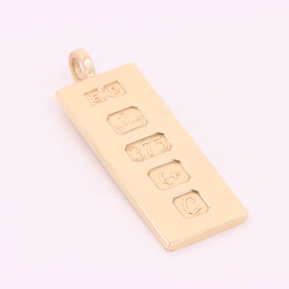 Vintage 9ct Hallmarked Birmingham 1977 Yellow Gold Ingot Pendant 15.6g