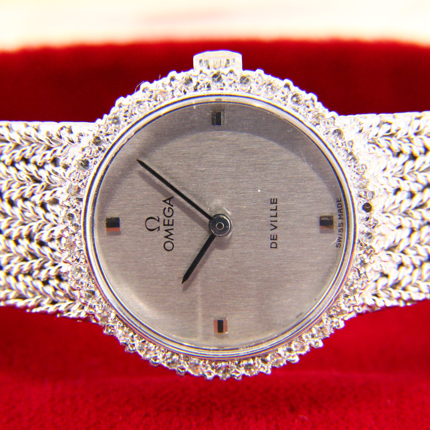 Vintage 18ct Omega De Ville White Gold & Diamond Ladies Cocktail Watch Boxed