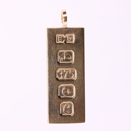 Vintage 9ct Hallmarked Birmingham 1977 Yellow Gold Ingot Pendant 15.6g
