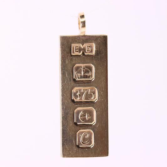 Vintage 9ct Hallmarked Birmingham 1977 Yellow Gold Ingot Pendant 15.6g