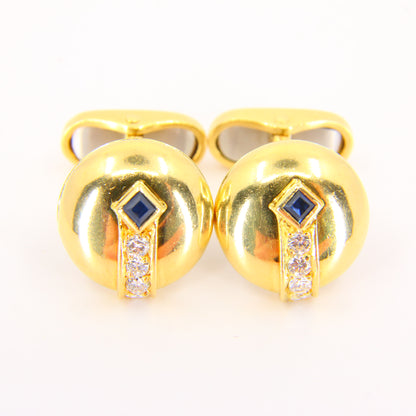 Vintage Diamond Sapphire 18 Carat Yellow Gold Mecan Elde Shirt Studs