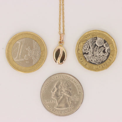 Vintage 9ct Yellow Gold Coffee Bean Jewellery Set Pendant Necklace Earrings Boxed Gift