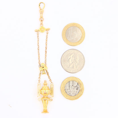 Antique 18k Victorian Albertina Pocket Watch Chain Fob Hanging Urn Yellow Gold Watch Guard Chain