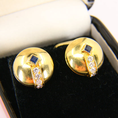 Vintage Diamond Sapphire 18 Carat Yellow Gold Mecan Elde Shirt Studs