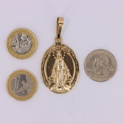 Vintage 9ct Hallmarked Yellow Gold Virgin Mary Religious Pendant Catholic Charm