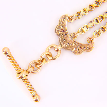 Antique 9ct Victorian Albertina 9 Carat Yellow Gold Floral Pattern Watch Chain