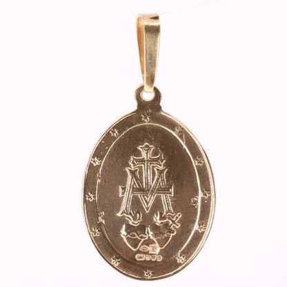Vintage 9ct Hallmarked Yellow Gold Virgin Mary Religious Pendant Catholic Charm