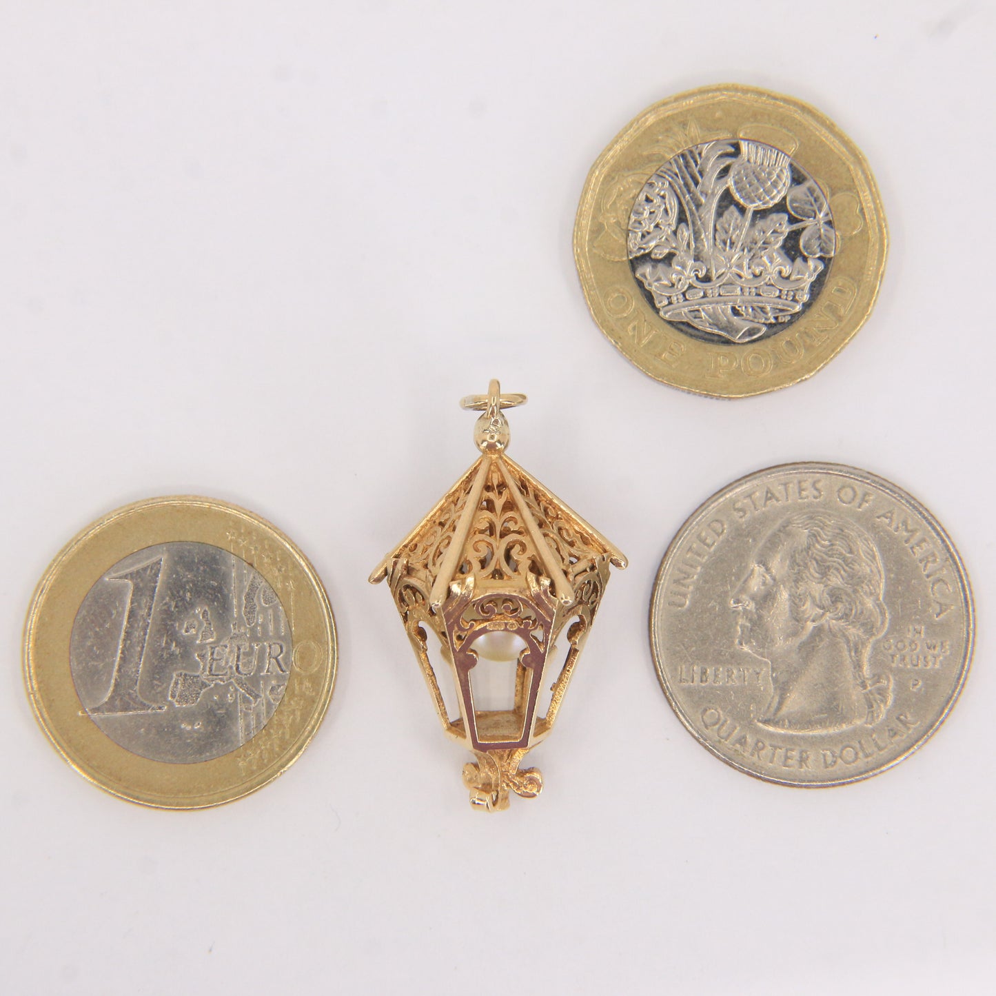 Vintage 9ct Hallmarked Gold Lantern Pendant Pearl Set 9 Carat Charm Gift