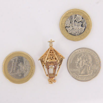 Vintage 9ct Hallmarked Gold Lantern Pendant Pearl Set 9 Carat Charm Gift