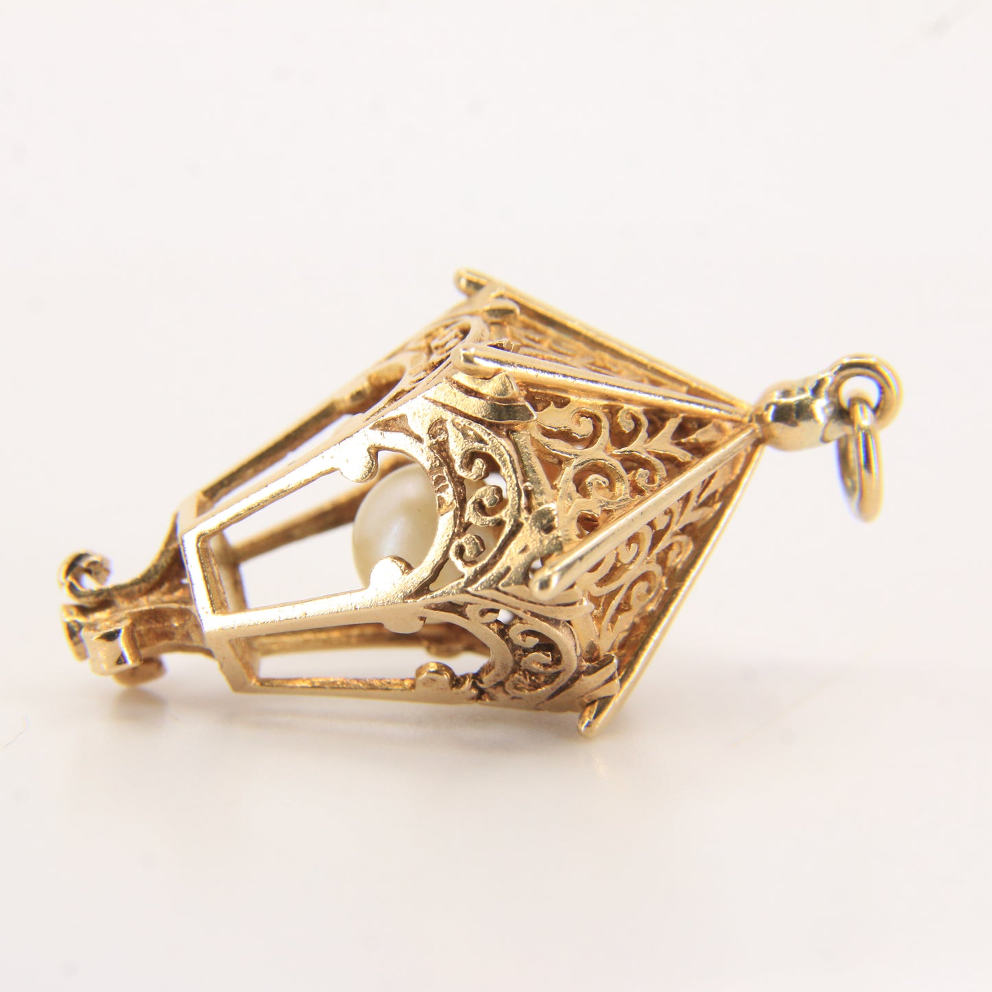 Vintage 9ct Hallmarked Gold Lantern Pendant Pearl Set 9 Carat Charm Gift