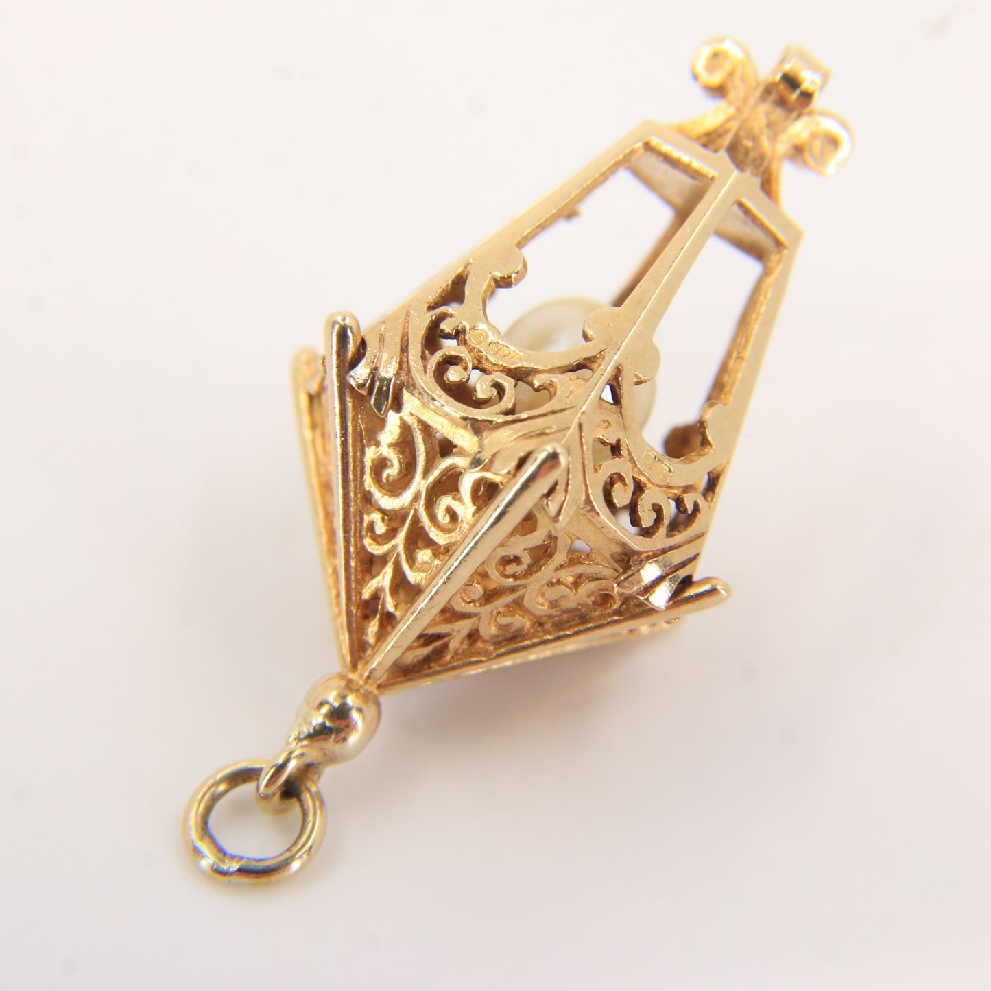 Vintage 9ct Hallmarked Gold Lantern Pendant Pearl Set 9 Carat Charm Gift