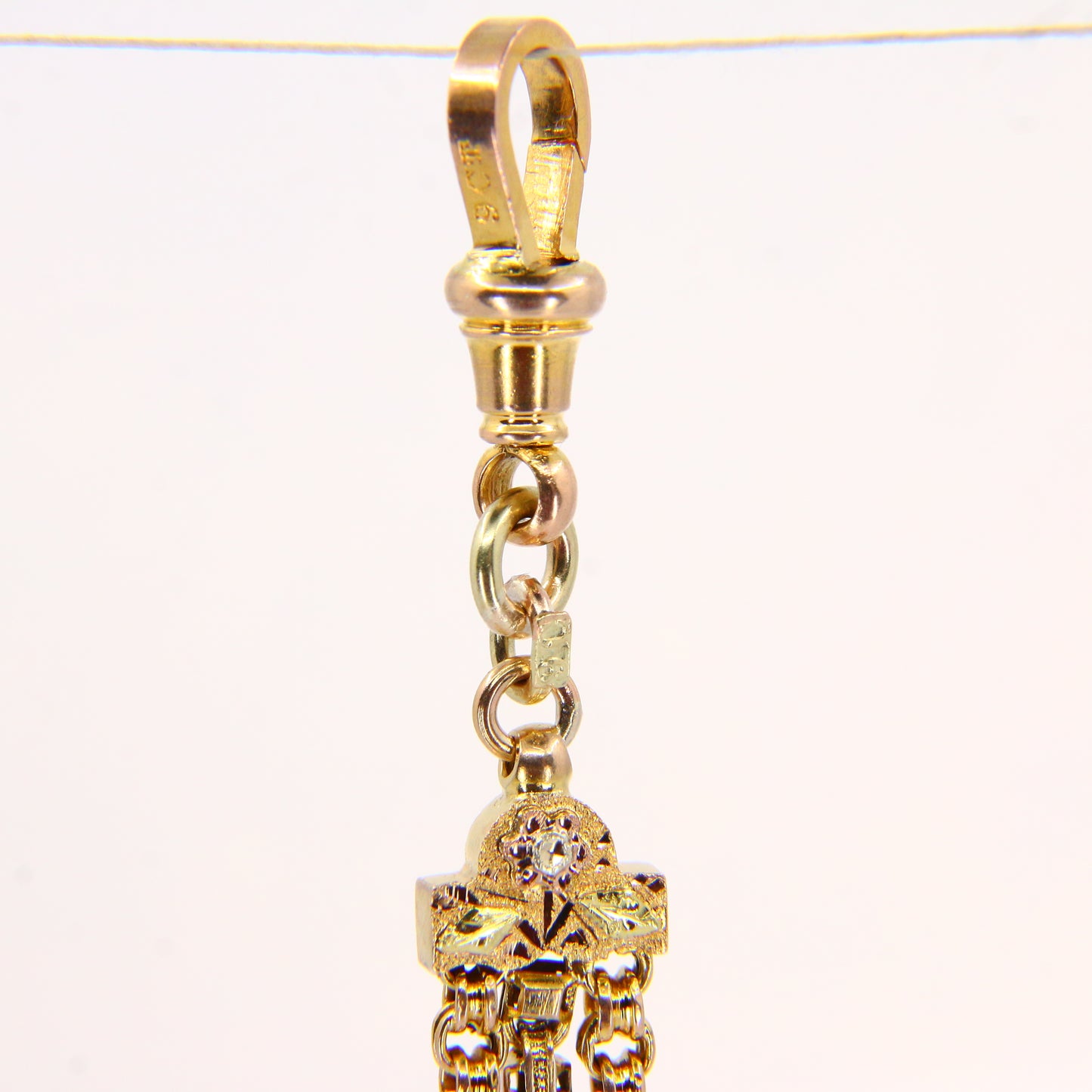 Antique 9ct Victorian Albertina 9 Carat Yellow Gold Floral Pattern Watch Chain