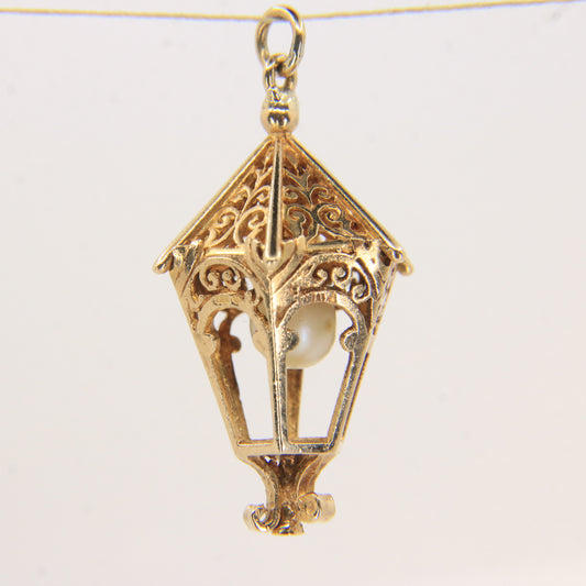Vintage 9ct Hallmarked Gold Lantern Pendant Pearl Set 9 Carat Charm Gift