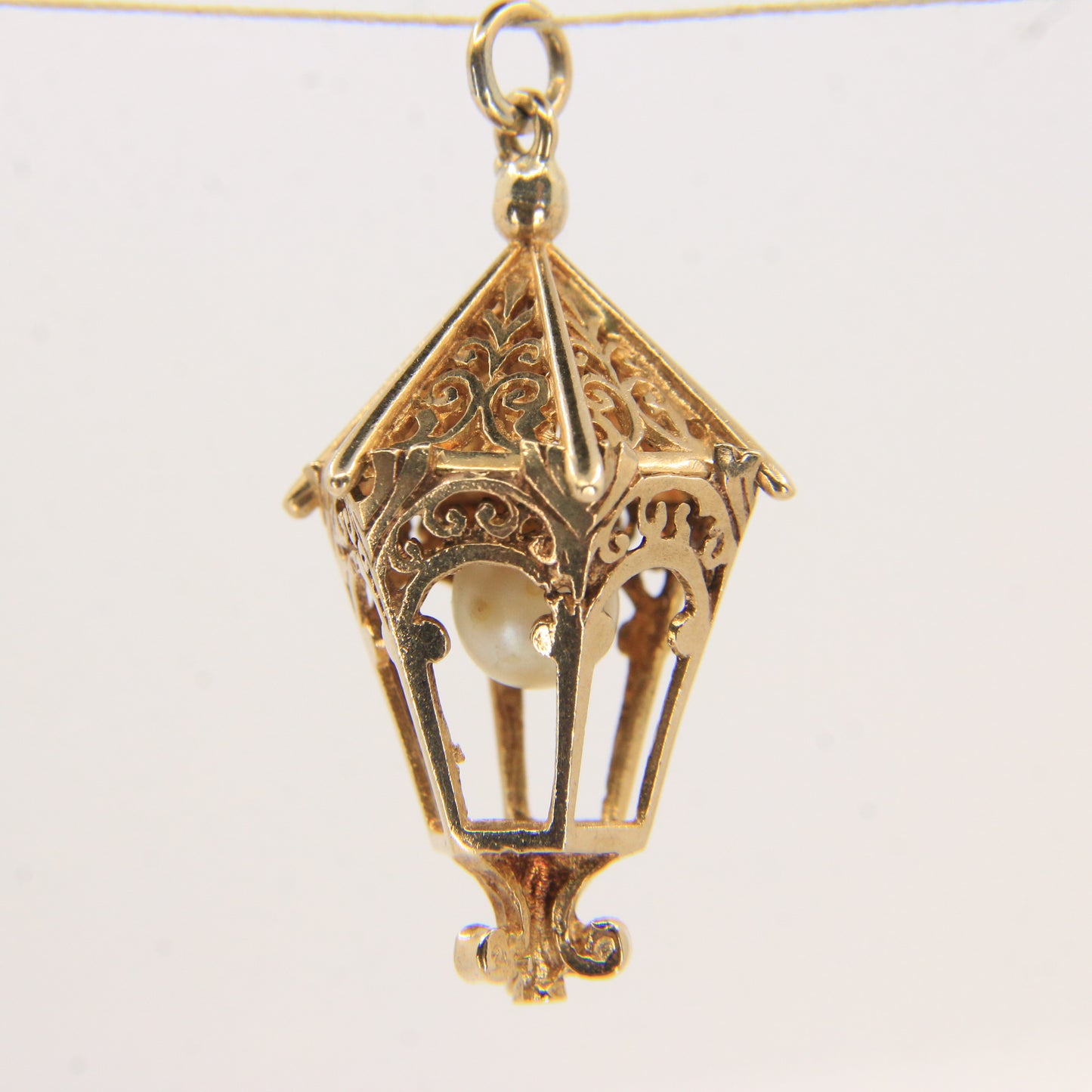 Vintage 9ct Hallmarked Gold Lantern Pendant Pearl Set 9 Carat Charm Gift