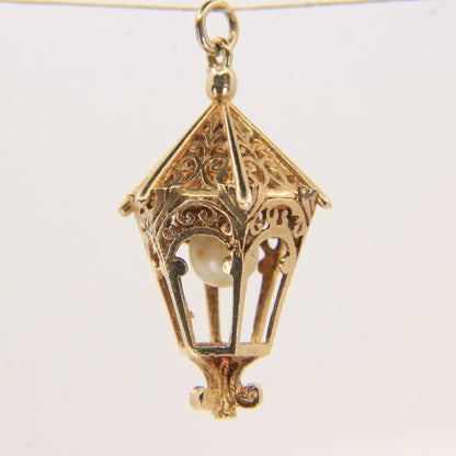 Vintage 9ct Hallmarked Gold Lantern Pendant Pearl Set 9 Carat Charm Gift