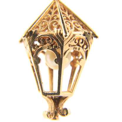 Vintage 9ct Hallmarked Gold Lantern Pendant Pearl Set 9 Carat Charm Gift