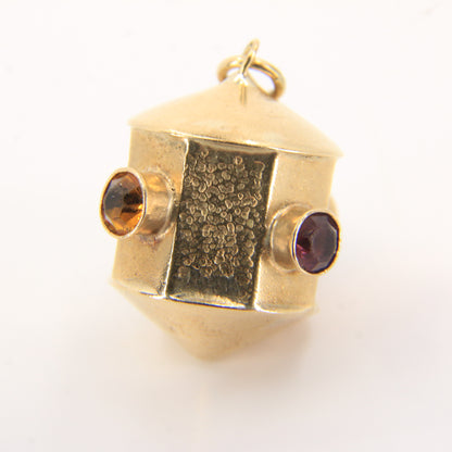 Vintage 9ct Gold Lantern Pendant Charm Gem Set With Multi Stones Jewellery Gift
