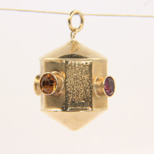 Vintage 9ct Gold Lantern Pendant Charm Gem Set With Multi Stones Jewellery Gift