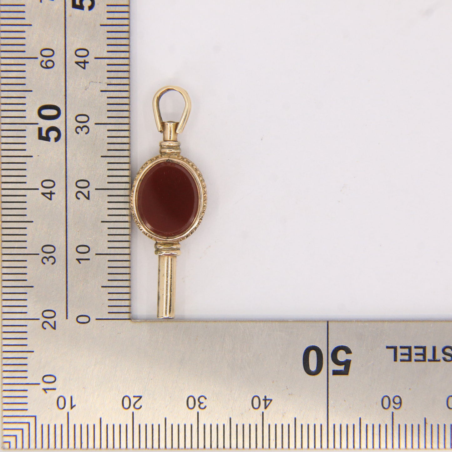 Antique 9ct Yellow Gold Bloodstone Carnelian Swivel Watch Key Pendant Fob Charm