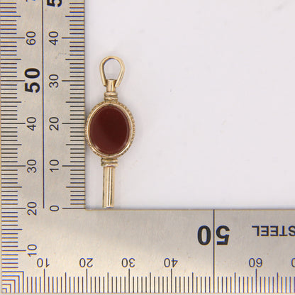 Antique 9ct Yellow Gold Bloodstone Carnelian Swivel Watch Key Pendant Fob Charm