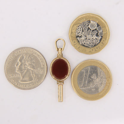 Antique 9ct Yellow Gold Bloodstone Carnelian Swivel Watch Key Pendant Fob Charm