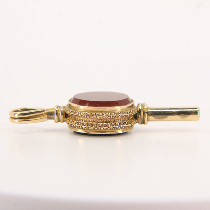 Antique 9ct Yellow Gold Bloodstone Carnelian Swivel Watch Key Pendant Fob Charm