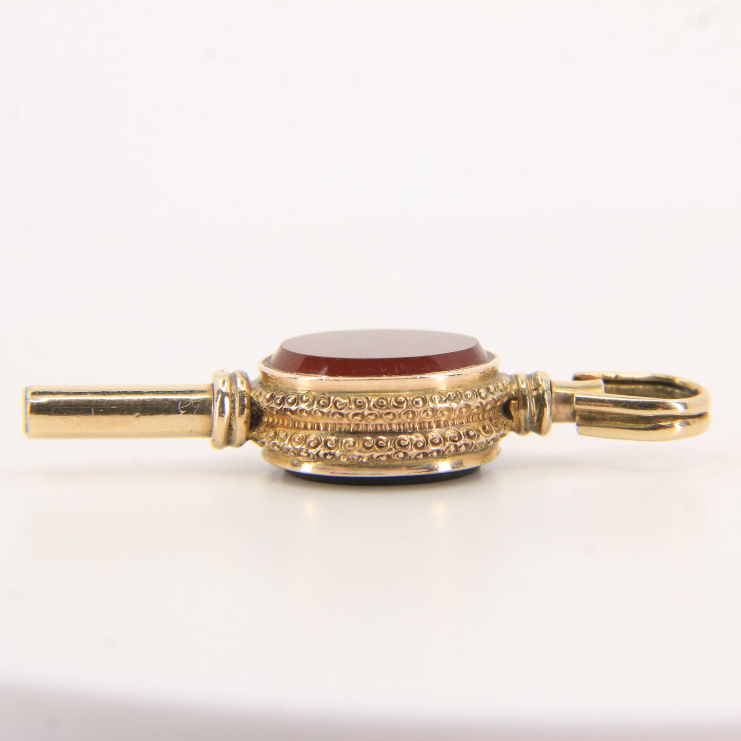 Antique 9ct Yellow Gold Bloodstone Carnelian Swivel Watch Key Pendant Fob Charm