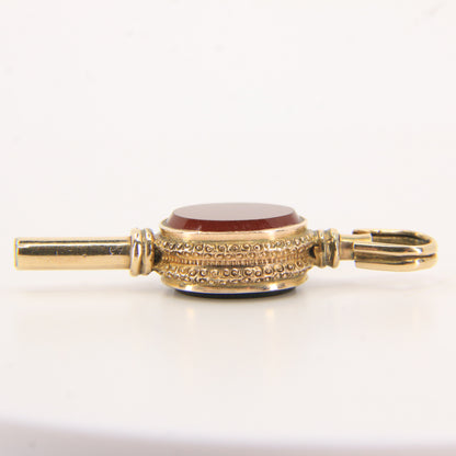 Antique 9ct Yellow Gold Bloodstone Carnelian Swivel Watch Key Pendant Fob Charm
