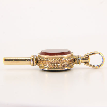 Antique 9ct Yellow Gold Bloodstone Carnelian Swivel Watch Key Pendant Fob Charm
