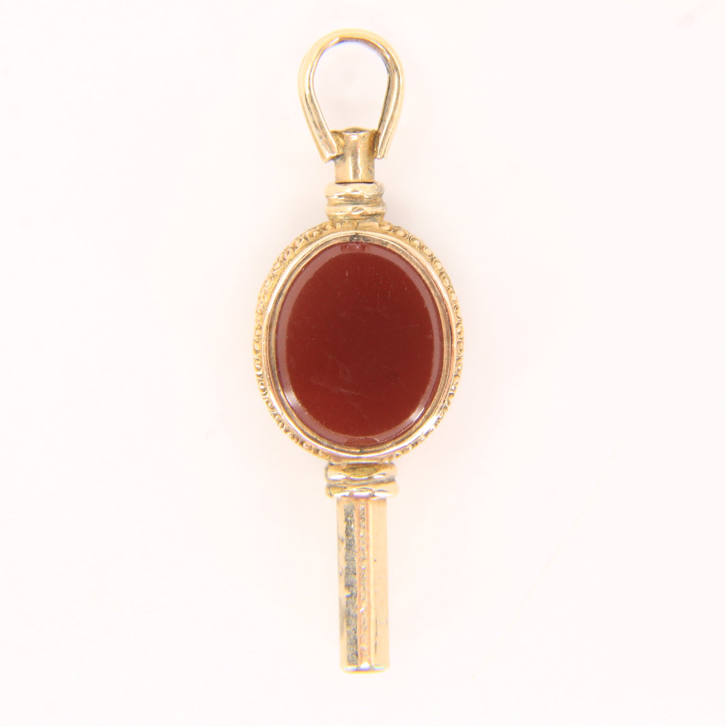 Antique 9ct Yellow Gold Bloodstone Carnelian Swivel Watch Key Pendant Fob Charm
