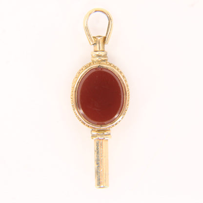 Antique 9ct Yellow Gold Bloodstone Carnelian Swivel Watch Key Pendant Fob Charm
