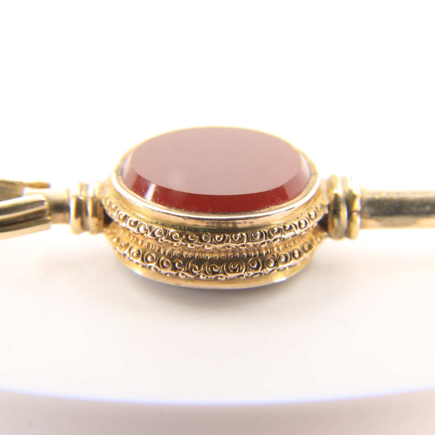 Antique 9ct Yellow Gold Bloodstone Carnelian Swivel Watch Key Pendant Fob Charm