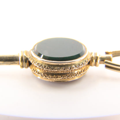 Antique 9ct Yellow Gold Bloodstone Carnelian Swivel Watch Key Pendant Fob Charm