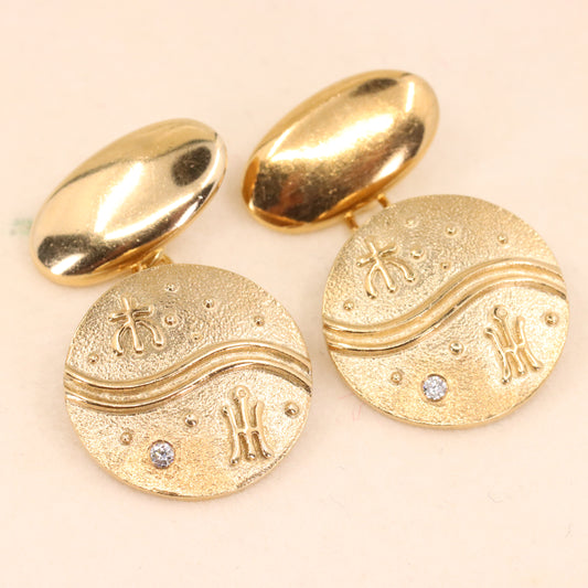 Vintage 9ct Hallmarked Ola Gorie Millennium Celestial Diamond Gold Cufflinks Limited Edition