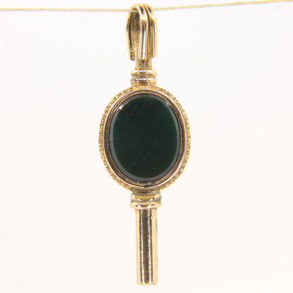 Antique 9ct Yellow Gold Bloodstone Carnelian Swivel Watch Key Pendant Fob Charm