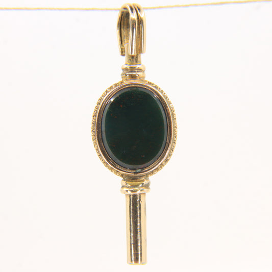 Antique 9ct Yellow Gold Bloodstone Carnelian Swivel Watch Key Pendant Fob Charm
